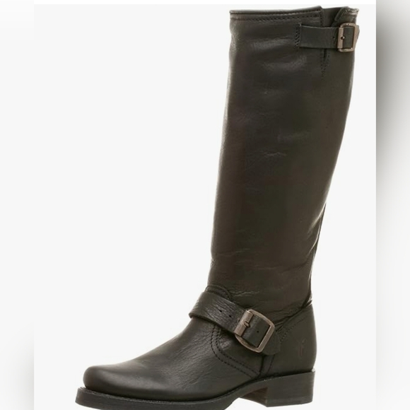 Frye Shoes - FRYE Veronica Slouch Leather Buckle Black Boots Shoes , Size 8 By Measurement.
